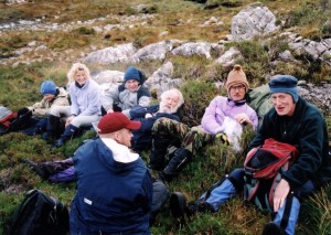 Eileen, Morag, Matt (facing away), Andy, Jim, Ben, Bob below Suilven