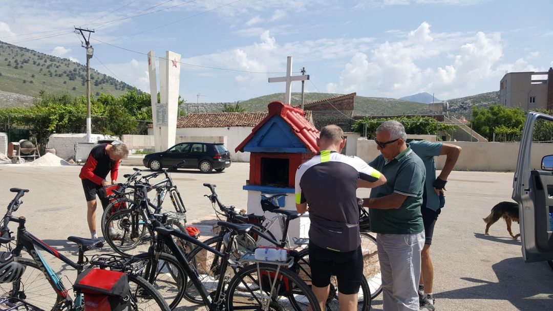 Coffee stop with Christian and Communist structures