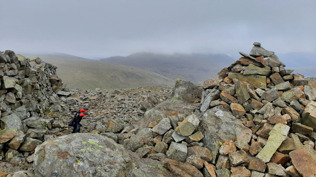 Hapcock summit cairn and wall