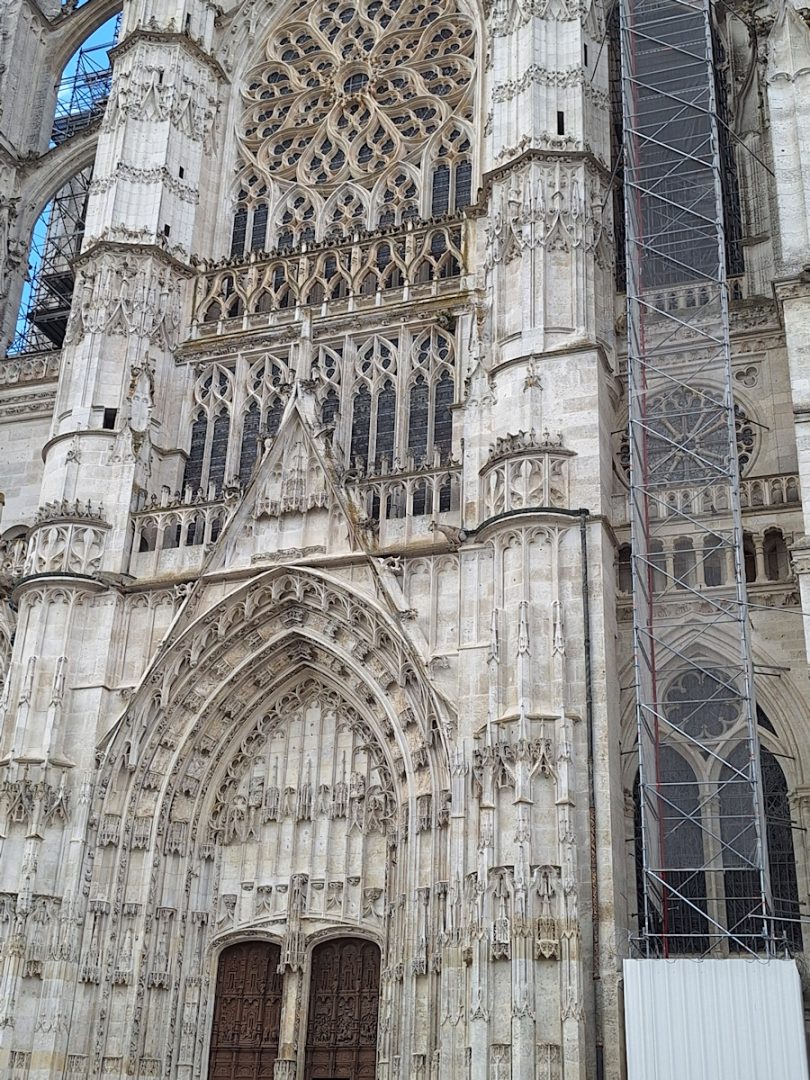 The front of a Gothic cathdral