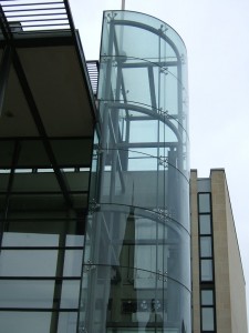 Curved glass tower/lift shaft